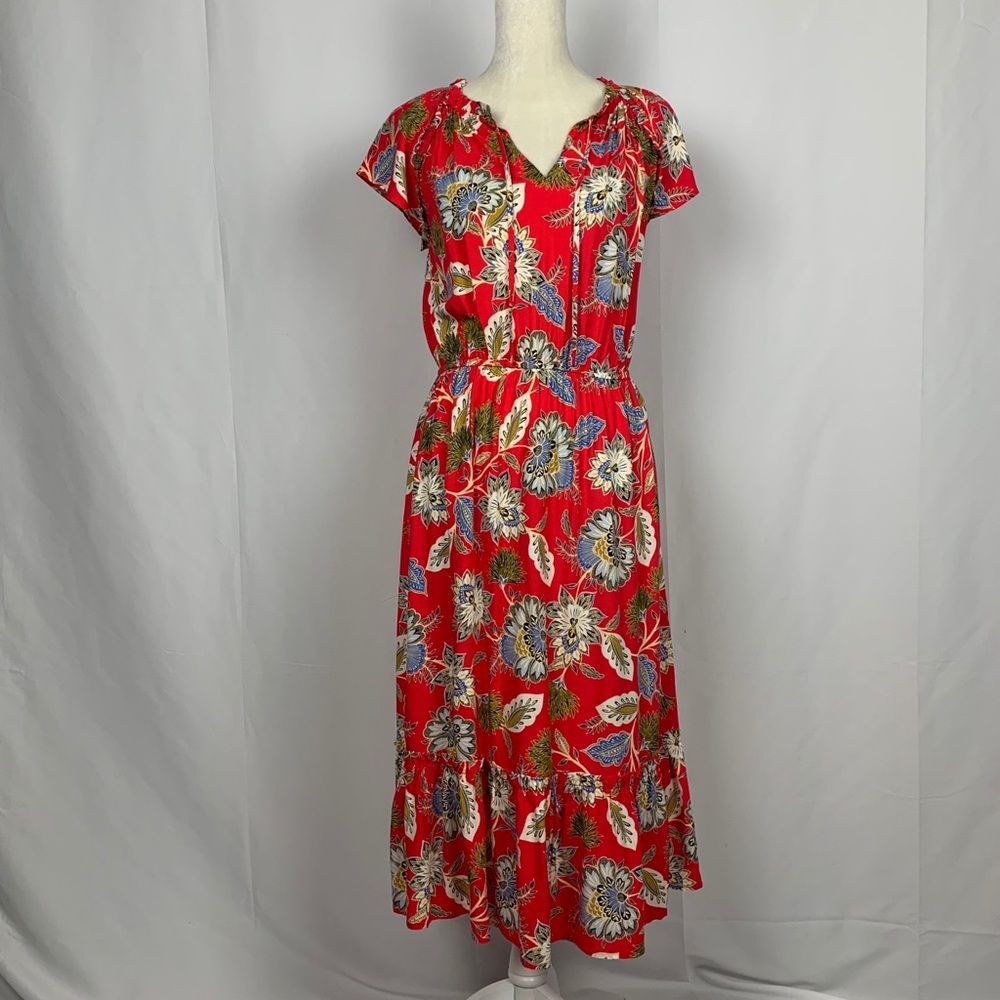 Ann Taylor Loft Floral Flounce Dress Small Tall Long Women Size Small Tall